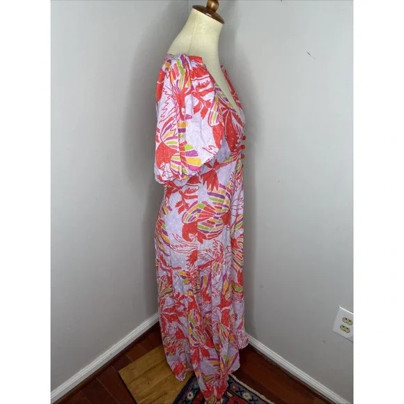 Farm Rio Printed Swiss-dot Cotton Midi Dress Small S - Picture 5 of 10